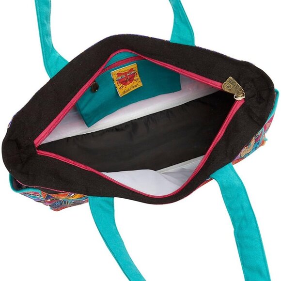 Laurel Burch LB5232 Colorful Canvas Tote Bag With Cats - Picture 4 of 4